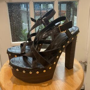 Brown Platform Heels with Studded Detail